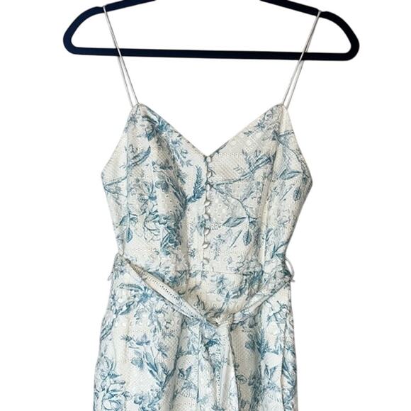 Alice + Olivia Ladies White Eyelet "Shanti" Jumpsuit w/ Blue Nature Print, 4 NWT - Picture 2 of 7